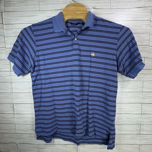 Brooks Brothers Men's Polo Sz Lg Blue- Navy Striped Cotton Short Sleeve‎ Logo - Picture 2 of 8